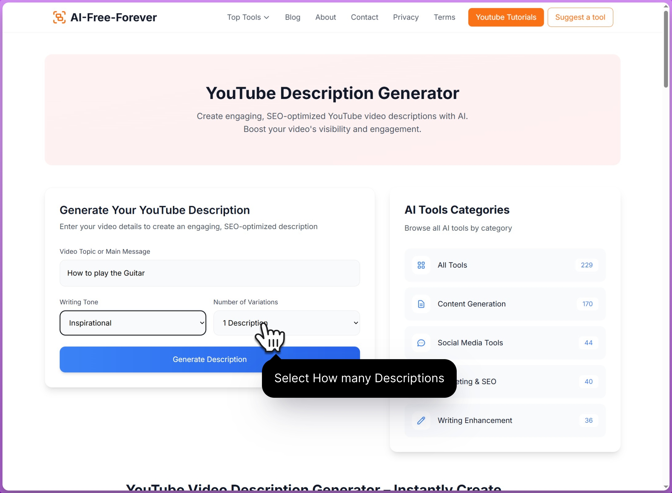 Step 3: Choose number of variations to generate